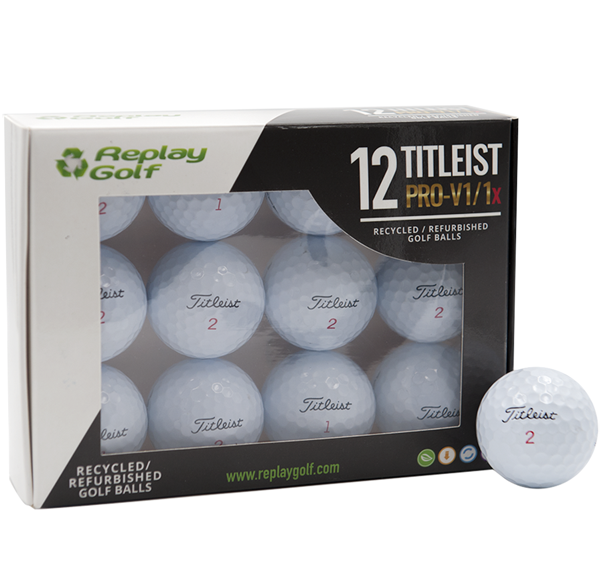 Titleist ProV1x Golf Ball, Refurbish, Replay Golf 12 Pack
